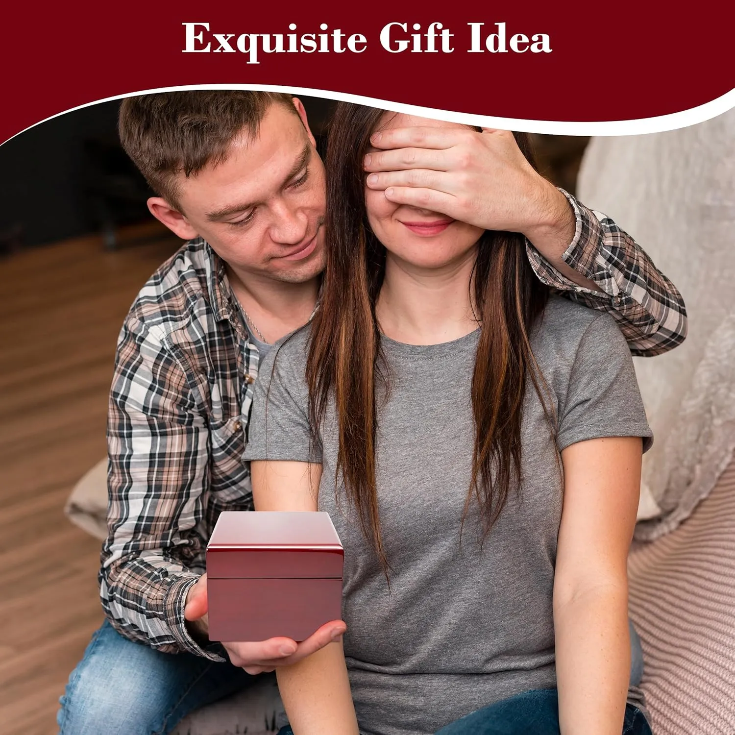 for Watch/Bangle 3.87x3.87x3.12 Inches with White Inside - Wooden Gift Boxes for Watch/Bangles - Mahogany congenial usher timely symbiotic raise catalyst Engagement Case for Weddings & Special Occasions Novel Box Cherrywood Red Jewelry Box 