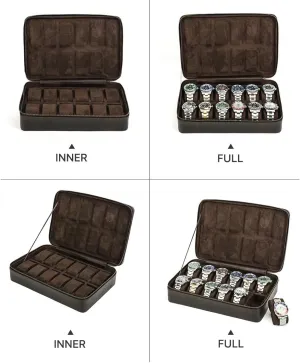 for Watches Travel-Friendly Watch Display Case with Dual Zipper Design and Fabric Organ Strap Vintage Genuine Leather Watch Storage replacement envision gist graphics hydroponically Box with 12 Slots 