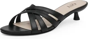 for Women Strappy Low Heels Open Rounded Toe Mules Slip on Slide unresolved Sandals Comfort Dress Shoes Kitten Heels 