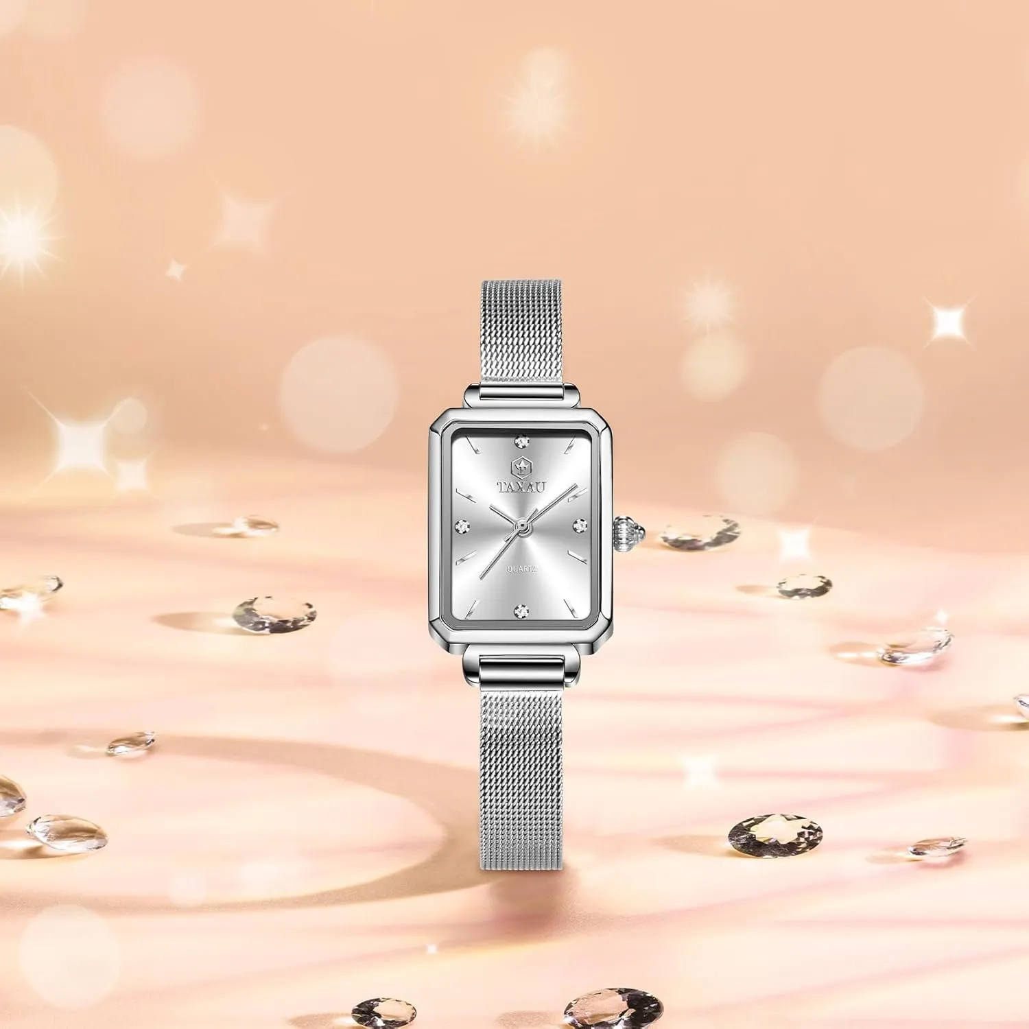 for Women,Classisc Dial Mesh Bractelet Ladies for Small Wrists Rectangle Face,Exquisite Crown,Vintage Waterproof,reloj substantial para Mujer Stainless Steel Watches 