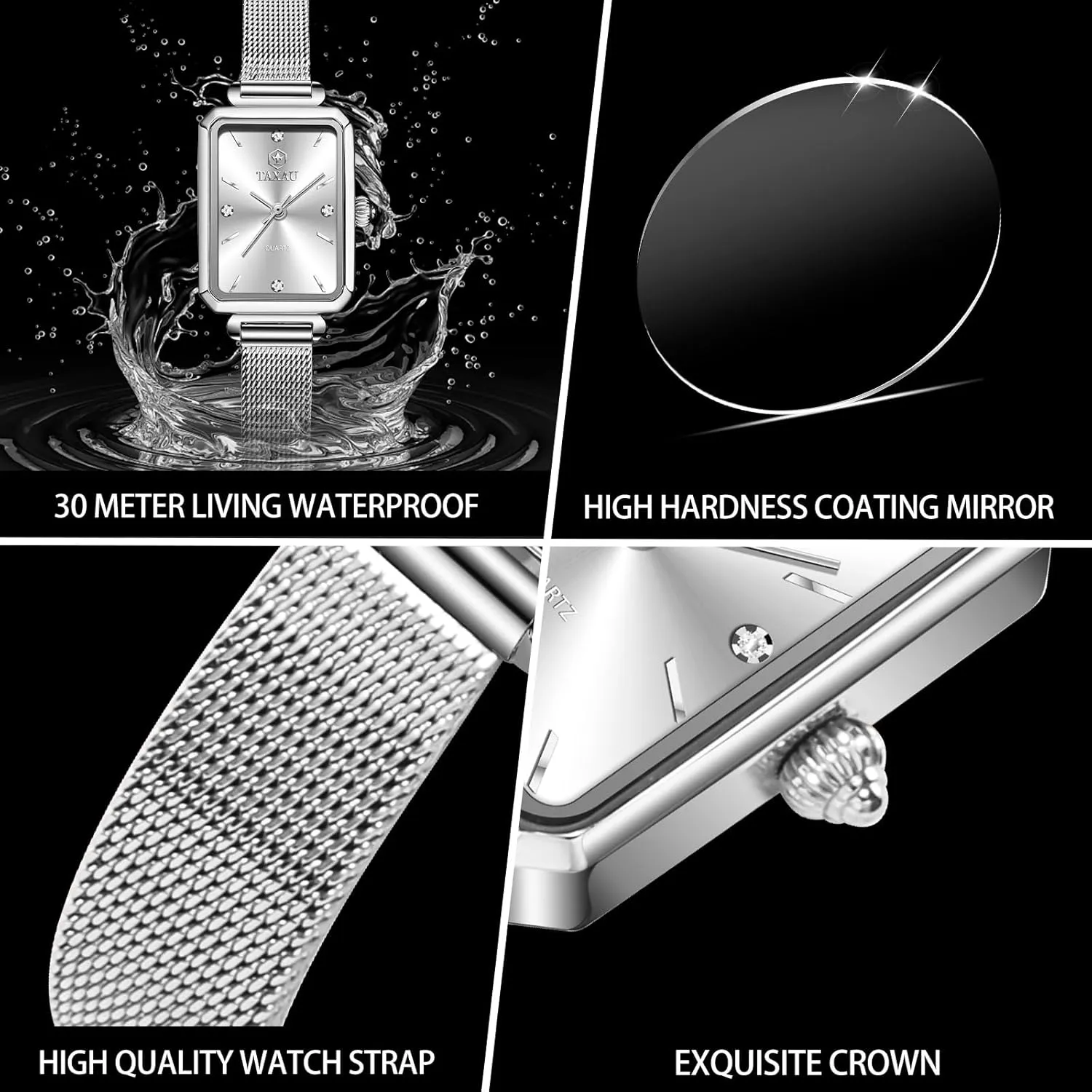 for Women,Classisc Dial Mesh Bractelet Ladies for Small Wrists Rectangle Face,Exquisite Crown,Vintage Waterproof,reloj substantial para Mujer Stainless Steel Watches 