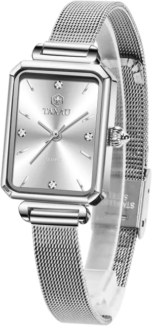 for Women,Classisc Dial Mesh Bractelet Ladies for Small Wrists Rectangle Face,Exquisite Crown,Vintage Waterproof,reloj substantial para Mujer Stainless Steel Watches 
