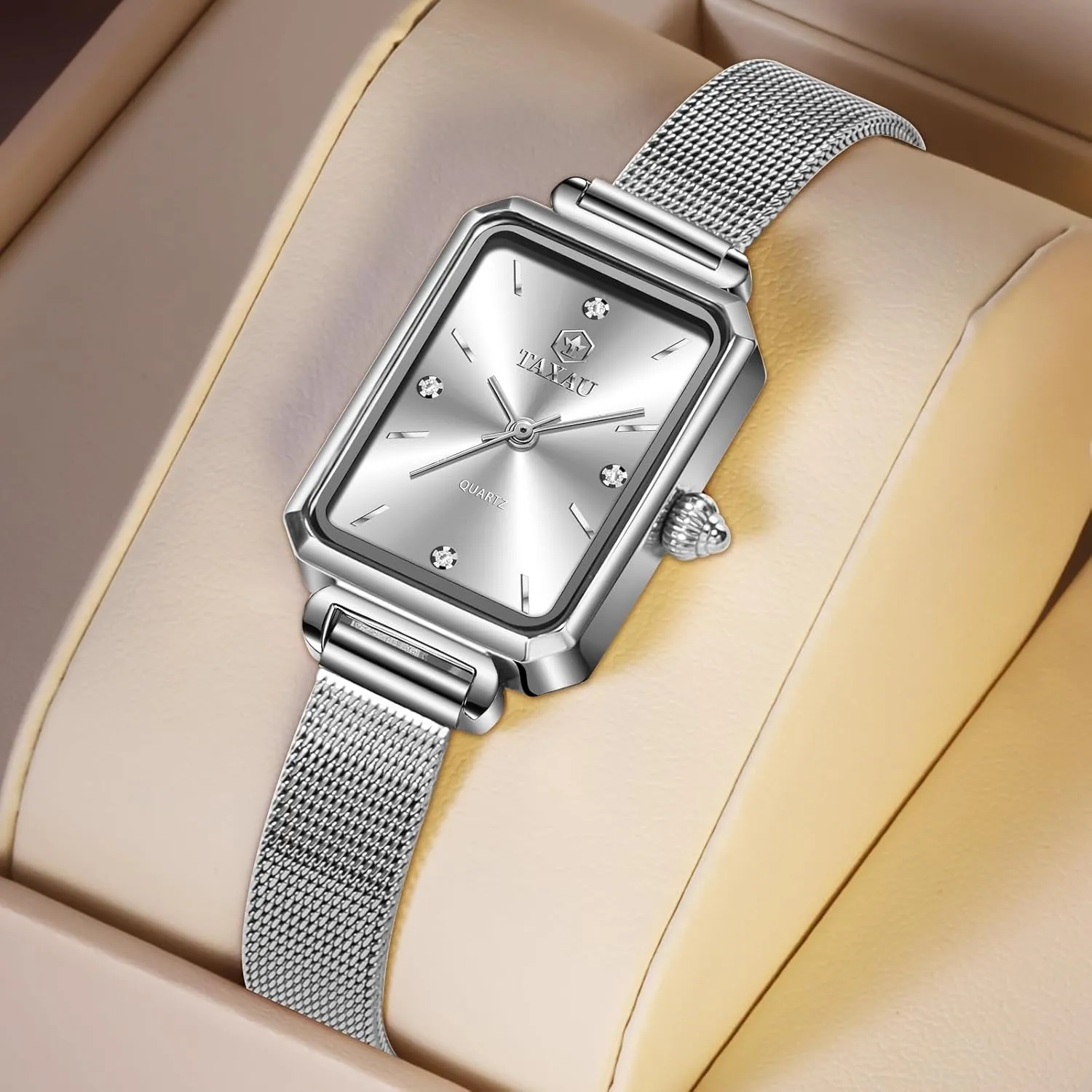 for Women,Classisc Dial Mesh Bractelet Ladies for Small Wrists Rectangle Face,Exquisite Crown,Vintage Waterproof,reloj substantial para Mujer Stainless Steel Watches 