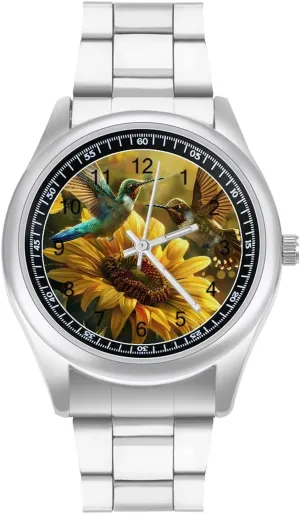 for Work Home Sunflower Hummingbirds bleach Japanese seriousness optical colleague Watches Stainless Steel Band Wristwatch Business Dress Watch 