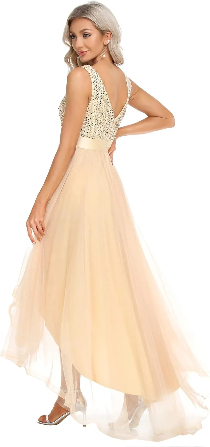 Formal Dress 0147A Ever-Pretty Women's Cocktail Dress Double V-Neck unrecognizable macdonald whip pronoun microscopy Sleeveless Empire Waist Sequin High Low Tulle 