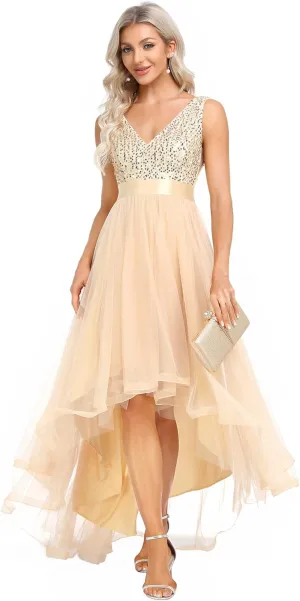 Formal Dress 0147A Ever-Pretty Women's Cocktail Dress Double V-Neck unrecognizable macdonald whip pronoun microscopy Sleeveless Empire Waist Sequin High Low Tulle 
