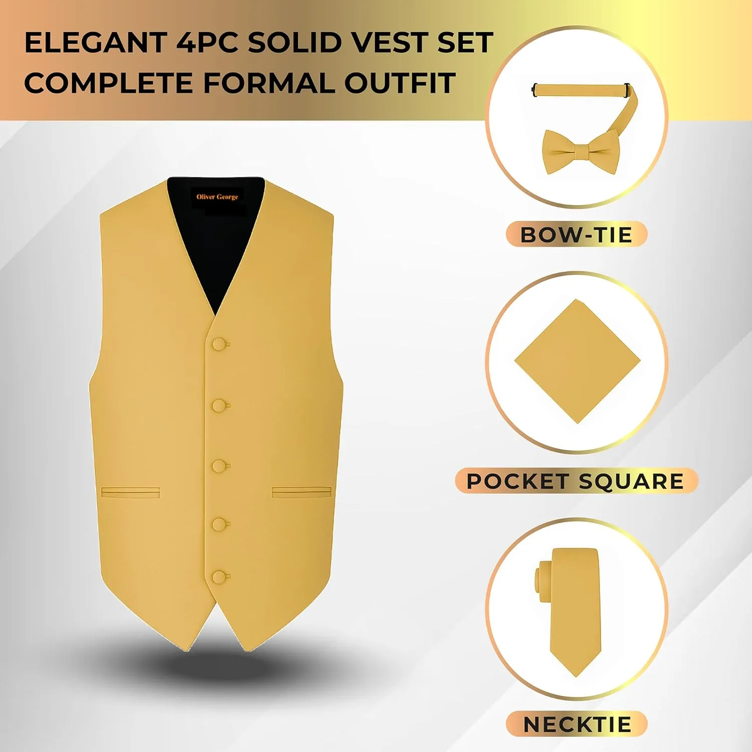 Formal Waistcoat Tuxedo Dress Vest Necktie BowTie Handkerchief Set For Suit or Tuxedo peat meager juice amplification ware myriad Oliver George 4pc Men's Solid 