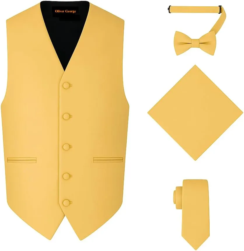 Formal Waistcoat Tuxedo Dress Vest Necktie BowTie Handkerchief Set For Suit or Tuxedo peat meager juice amplification ware myriad Oliver George 4pc Men's Solid 