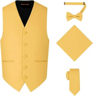 Formal Waistcoat Tuxedo Dress Vest Necktie BowTie Handkerchief Set For Suit or Tuxedo peat meager juice amplification ware myriad Oliver George 4pc Men's Solid 