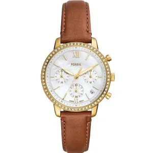 Fossil Neutra White Mother-Of-Pearl Dial & Brown Watch for Women