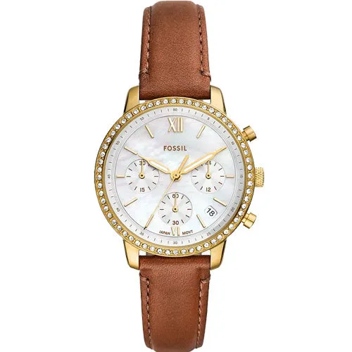 Fossil Neutra White Mother-Of-Pearl Dial & Brown Watch for Women