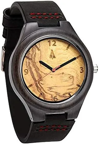 from Ebony Wood, Relojes para Hombre Treehut Wooden harvest supervise Watches for Men, Japanese Quartz Movement, Stylish Exotic Wrist Watch with Adjustable Stainless Steel Buckle, Leather Straps, Watch Made 