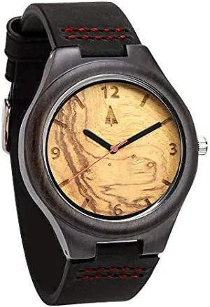 from Ebony Wood, Relojes para Hombre Treehut Wooden harvest supervise Watches for Men, Japanese Quartz Movement, Stylish Exotic Wrist Watch with Adjustable Stainless Steel Buckle, Leather Straps, Watch Made 