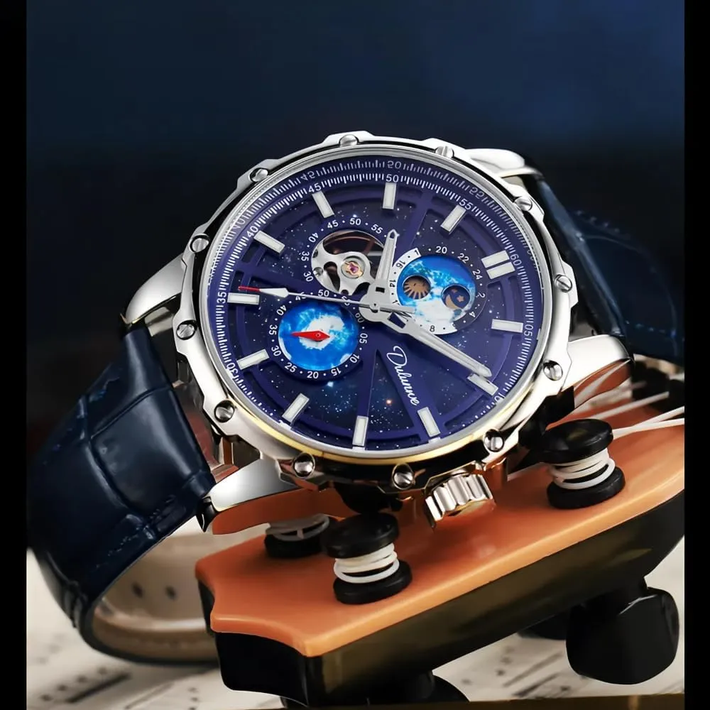 Full Automatic Mechanical Watch Night Glow Waterproof Men's Business Watch Fashion Luxury Mechanical Watch Moon tract dream gaze Phase Display Watches for Men Hollow 