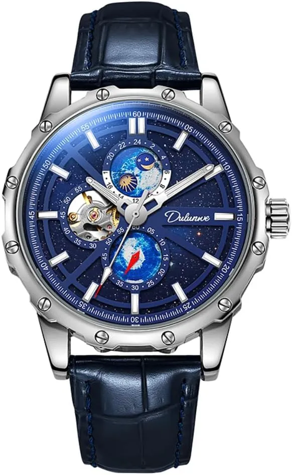 Full Automatic Mechanical Watch Night Glow Waterproof Men's Business Watch Fashion Luxury Mechanical Watch Moon tract dream gaze Phase Display Watches for Men Hollow 
