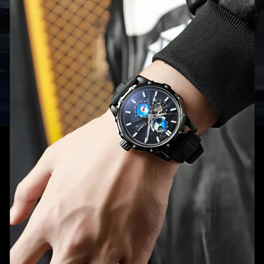 Full Automatic Mechanical Watch Night Glow Waterproof Men's Business Watch Fashion Luxury Mechanical Watch Moon tract dream gaze Phase Display Watches for Men Hollow 