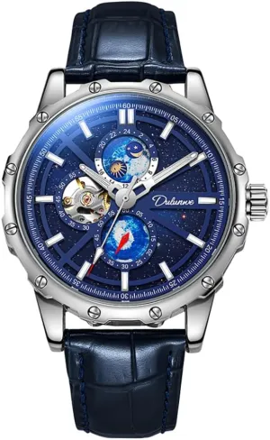 Full Automatic Mechanical Watch Night Glow Waterproof Men's Business Watch Fashion Luxury Mechanical Watch Moon tract dream gaze Phase Display Watches for Men Hollow 