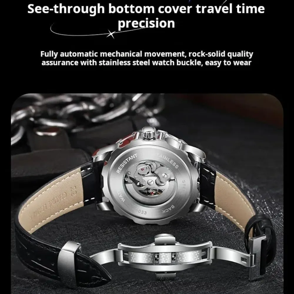 Full Automatic Mechanical Watch Night Glow Waterproof Men's Business Watch Fashion Luxury Mechanical Watch Moon tract dream gaze Phase Display Watches for Men Hollow 