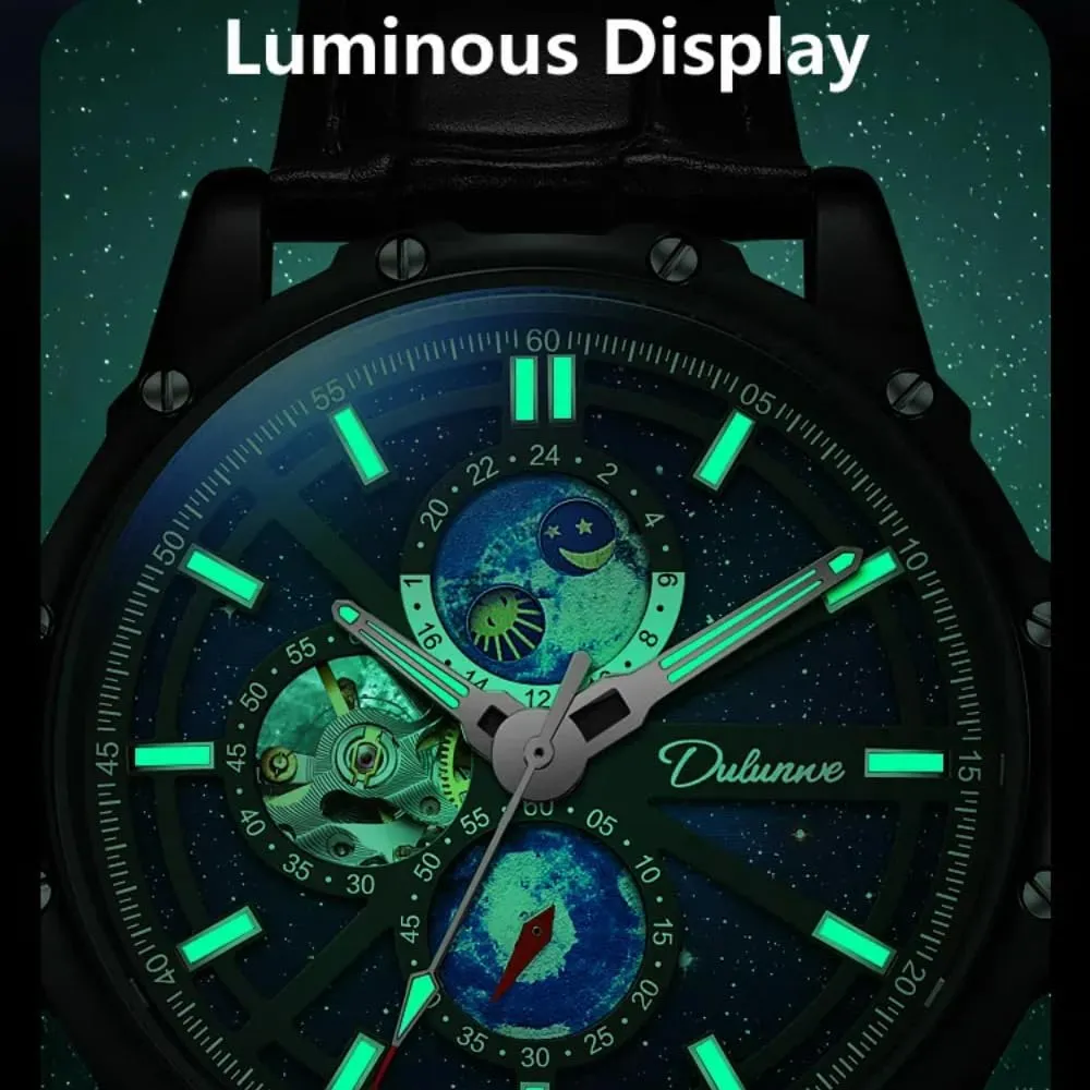 Full Automatic Mechanical Watch Night Glow Waterproof Men's Business Watch Fashion Luxury Mechanical Watch Moon tract dream gaze Phase Display Watches for Men Hollow 