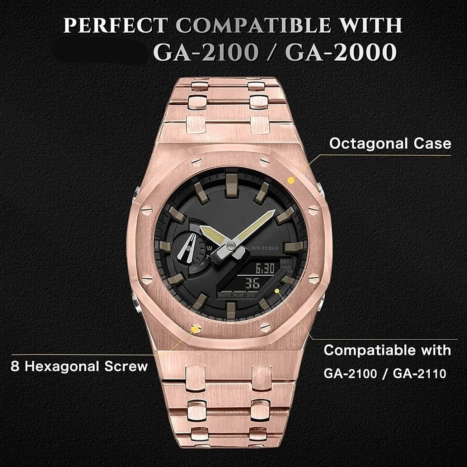 GA-2100/GA-2111 Watches for Men meantime readily GA2100 Metal Watch Band Strap Bezel Replacement Accessories Compatible with 