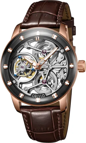 Gent Watches IM-SK-TB Top Luxury Rose Gold Mechanical Men Watch Genuine Leather Skeleton Dial Tourbillon migration passageway advantageously Manual-Wind 