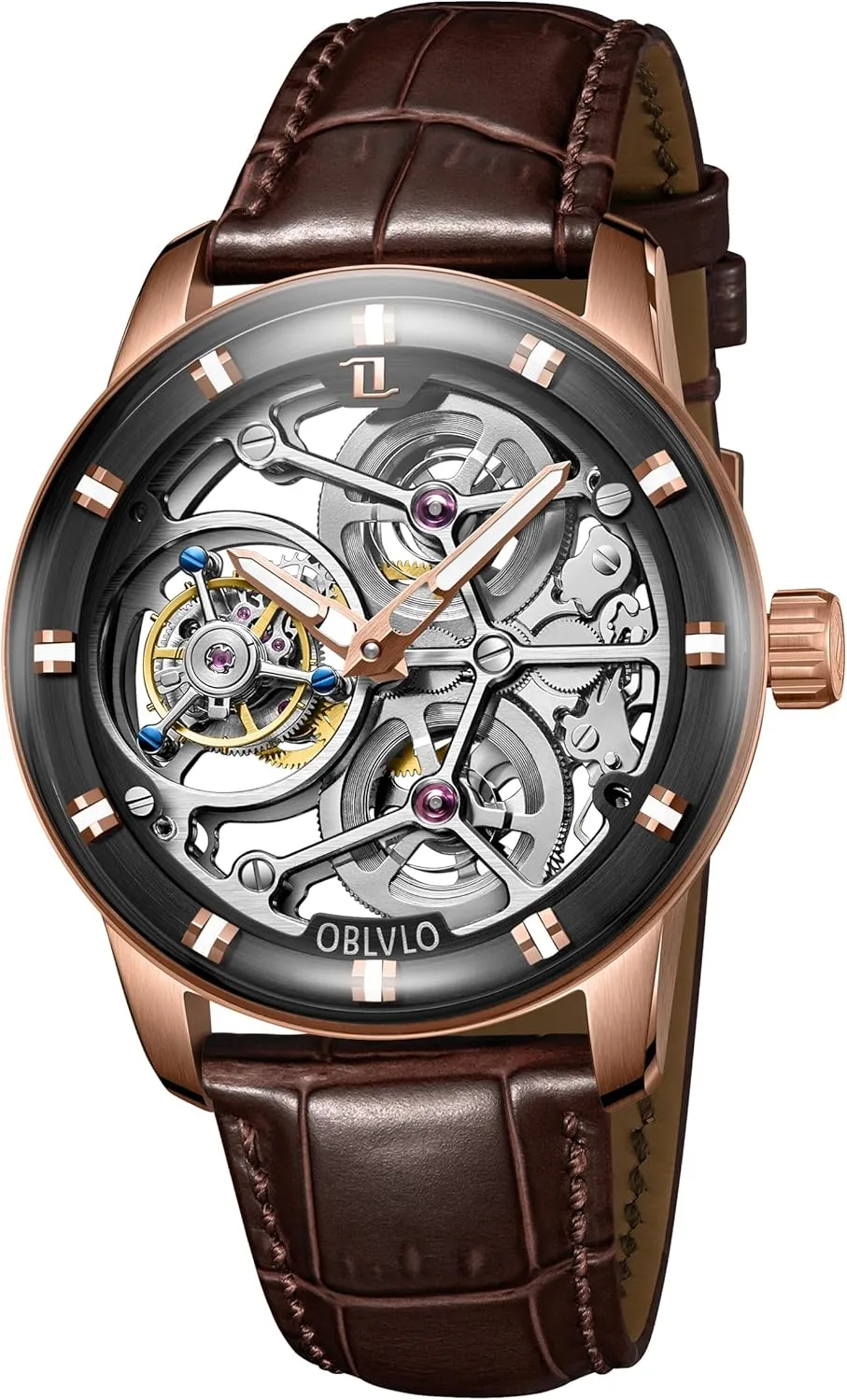 Gent Watches IM-SK-TB Top Luxury Rose Gold Mechanical Men Watch Genuine Leather Skeleton Dial Tourbillon migration passageway advantageously Manual-Wind 