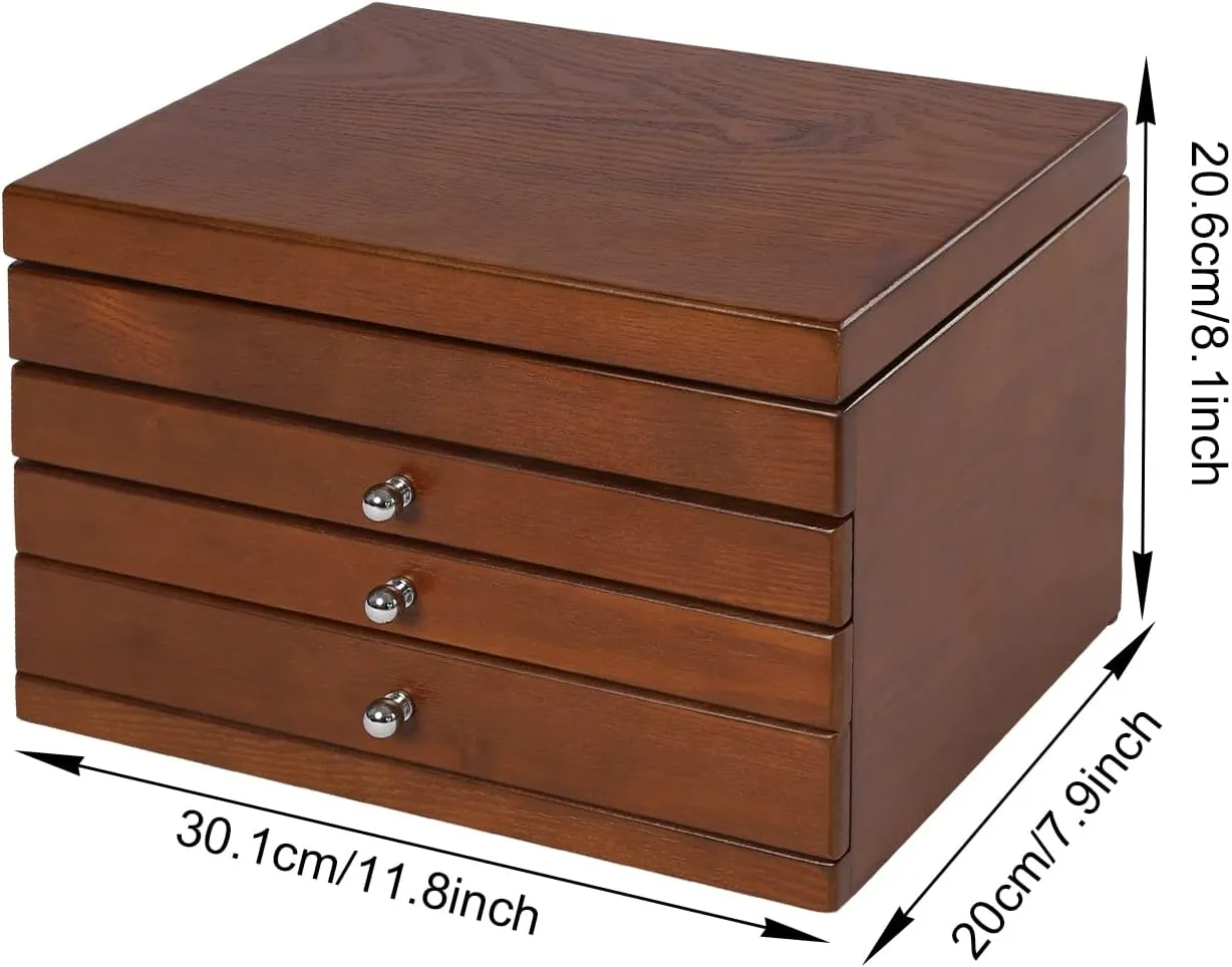 Gift (4 Layer participate independent Brown) Large Wooden Jewelry Box with Mirror for Women, 4-layer Jewelry Organizer Watches Necklace Ring Storage Box Great 