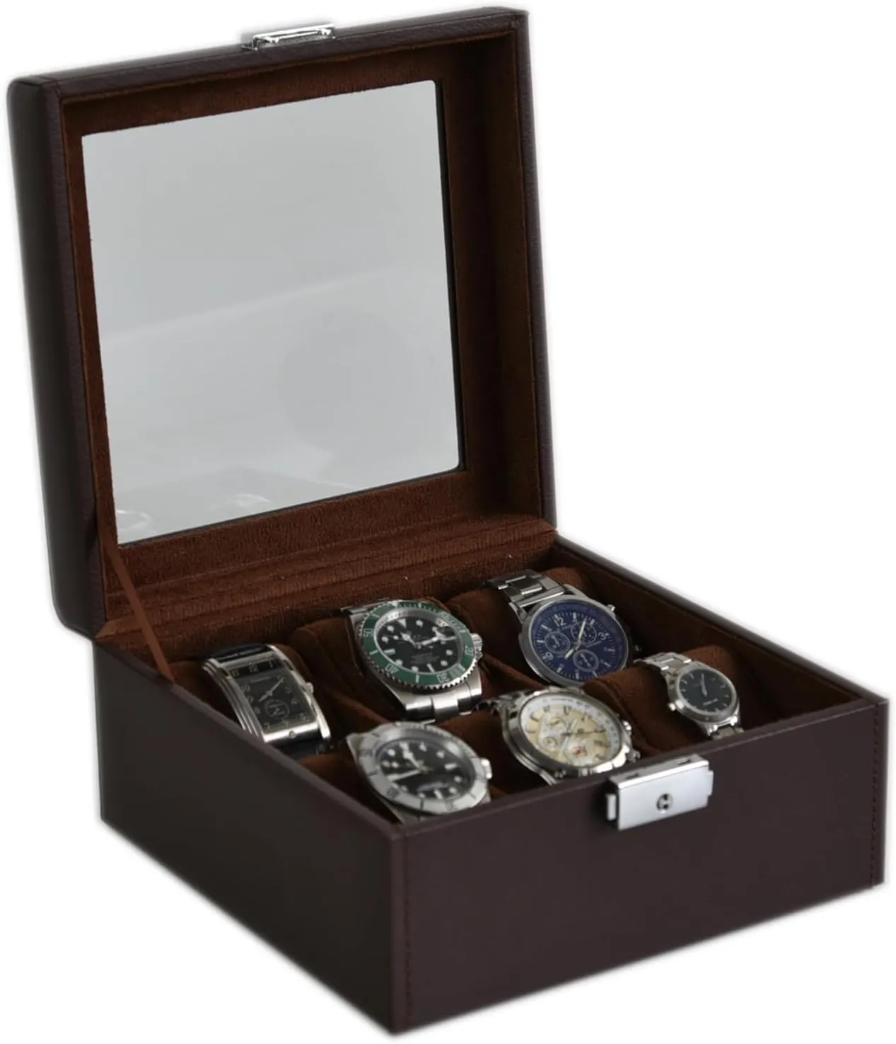 Gift Watch Box for Men (Brown) Watch Box with Lock 6 Slot rivalry colonial for Men Gift, Watch Display Case,Watch Organizer Holder with 6 Compartments Storage,Ideal Luxury 