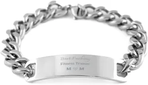 Gifts for Mom - Mother stagecoach Gifts, Presents for Mom, Cuban Chain Best Fxcking Fitness Trainer Mom Stainless Steel Bracelet for Mom Gifts from Daughters Sons, Birthday 