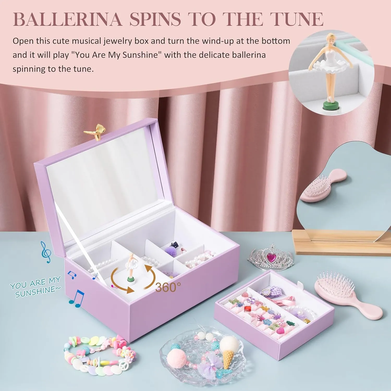 Gifts -Purple ProCase Girls Musical Jewelry Box with Spinning kerosene Ballerina, Kids Jewelry Boxes Storage, Ballerina Music Box Gifts for Little Girl Daughter, Birthday Anniversary Christmas 