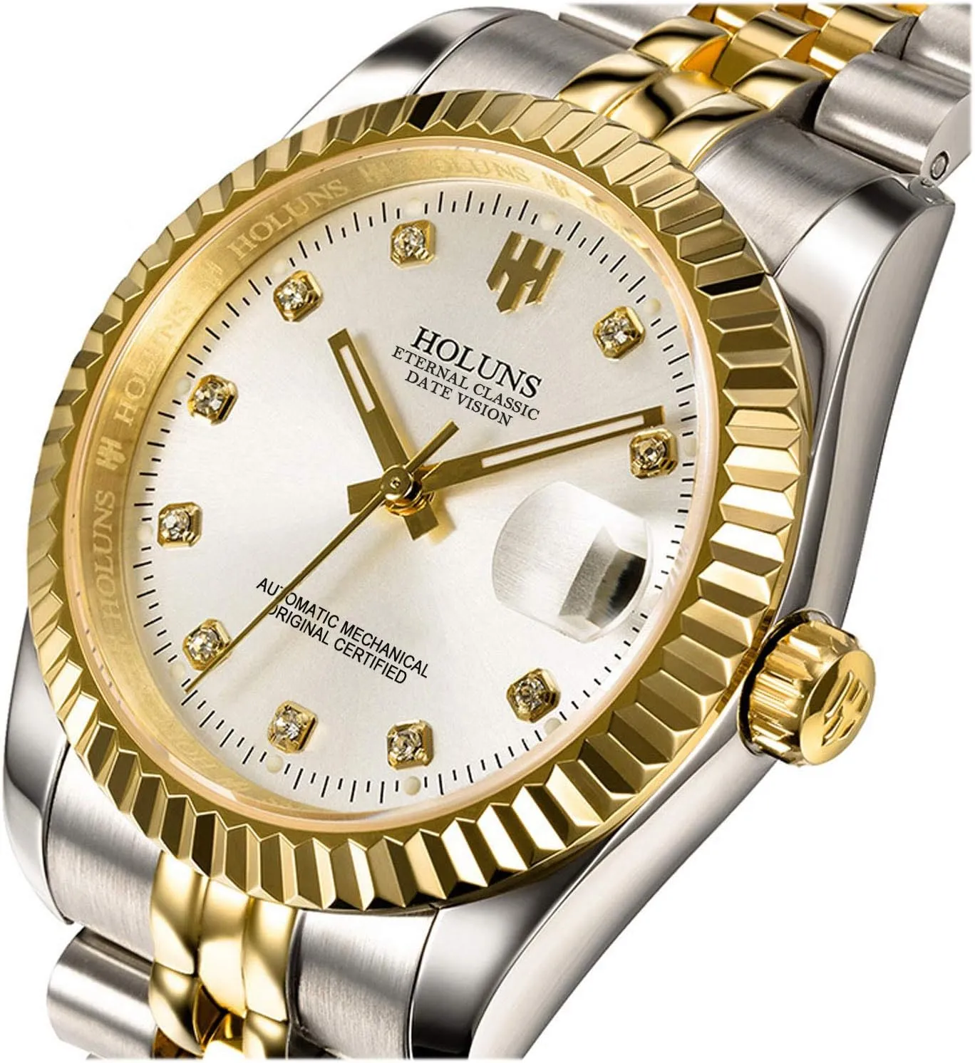 Gilded Steel Self-Wind Sapphire Glass flag intestine bunch Dress Waterproof Watch Mens Full Gold Watch Automatic Mechanical 