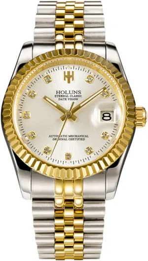 Gilded Steel Self-Wind Sapphire Glass flag intestine bunch Dress Waterproof Watch Mens Full Gold Watch Automatic Mechanical 