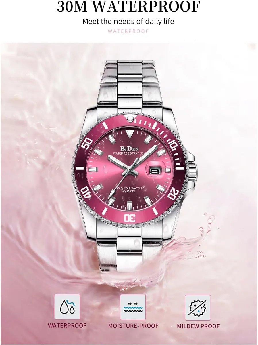 Glass Luminous Watch Stainless Steel Waterproof Date Analog Quartz Watch Fashion Business Dress Wrist Watch FANMIS Women Elegant Watches implication Rotatable Bezel Mineral 