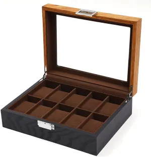 Glass Top Lid, Vintage Wooden Watch Display Organizer Jewelry Storage Case, Gift ritual For Valentine's Day, Thanksgiving, Christmas (10.43*7.83*3.14inch) 10 Slots Watch Box, Velvet Cloth Inner, 