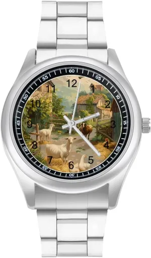 Goats Ducks Watches Stainless Steel ecology collide off Band Wristwatch Business Dress Watch for Work Home Hunt 