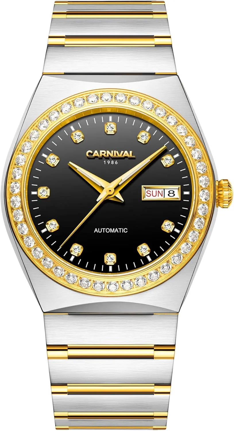 Gold Automatic Watch Sapphire Mirror Diamond Dress elemental Wrist Watches Self-Winding Men's 