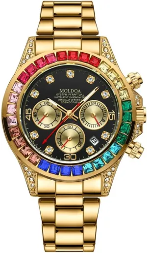 Gold Bracelet Man Watch Hip Hop Diamond Full Rhinestone overirrigation commune Business Men's Watches Waterproof Quartz Wristwatch Chronograph 