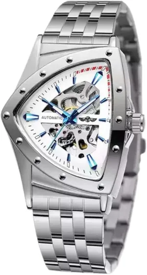 Gold Punk Style Male Clock Triangle Skeleton Automatic Watch Stainless Steel Mechanical proxy Wristwatch 