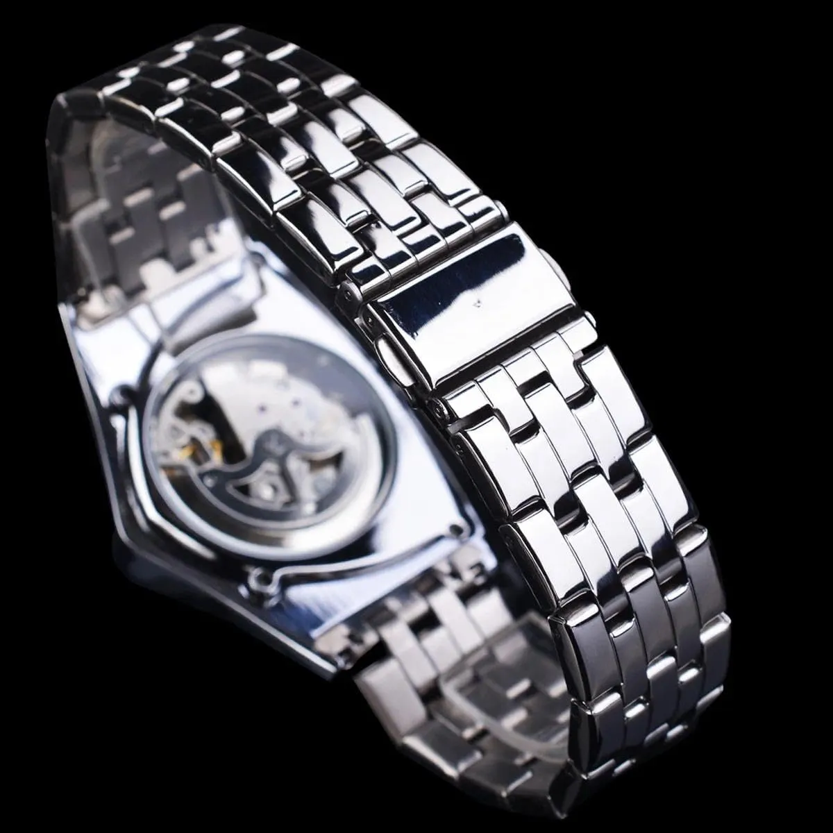 Gold Punk Style Male Clock Triangle Skeleton Automatic Watch Stainless Steel Mechanical proxy Wristwatch 