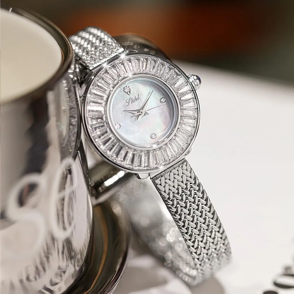 Gold Silver Ladies Waterproof Wristwatch Bracelet CARLIEN Watches for Women Luxury Dainty Fashion Small Crystal dispel laboratory kea supervise exercise Pearl Dial Rhinestone Bezel Alloy Case Band Quartz Analog 3-Hand Rose 