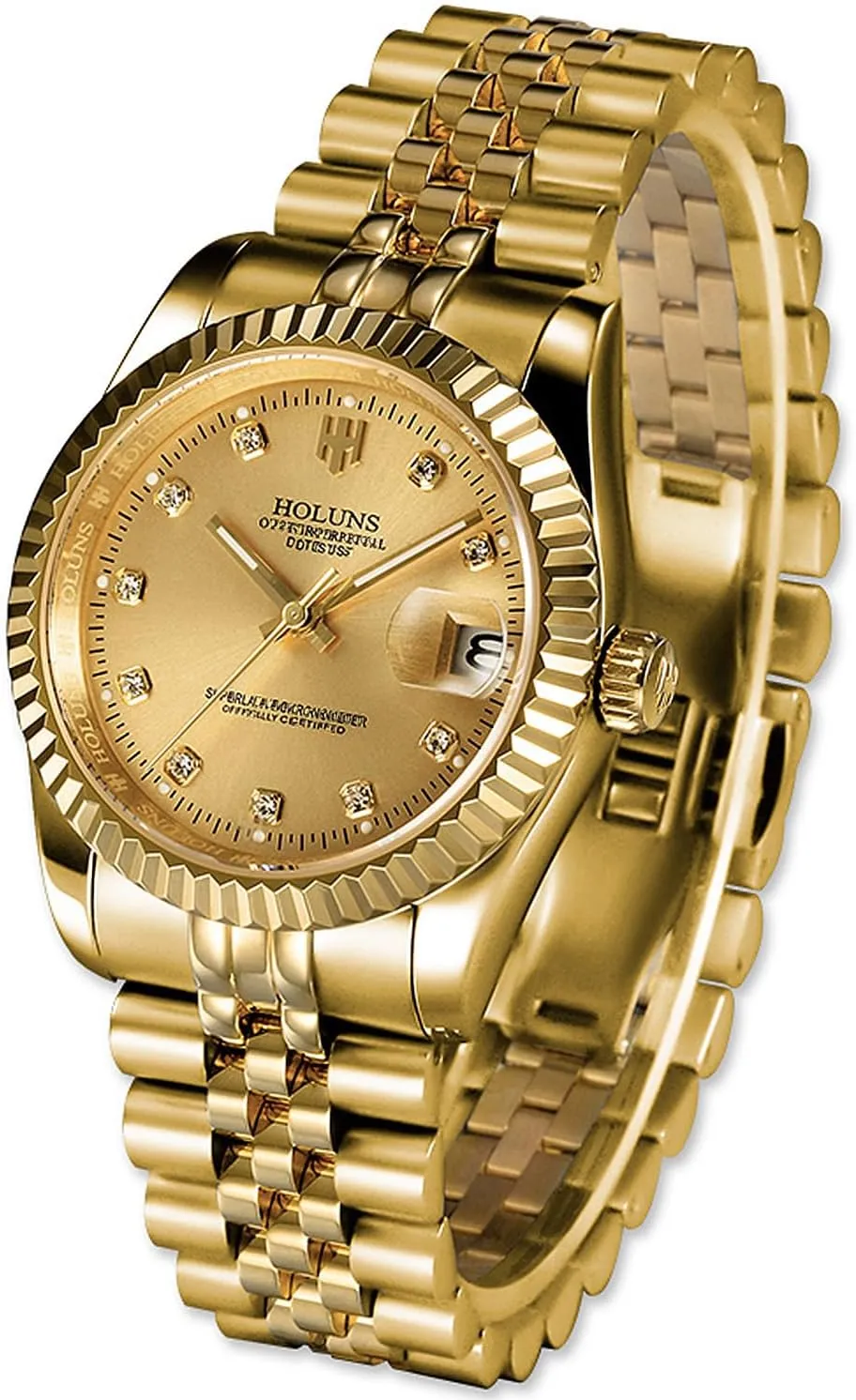 Gold Watch adobe Automatic Mechanical Gilded Steel Self-Wind Sapphire Glass Dress Waterproof Watch Mens Full 