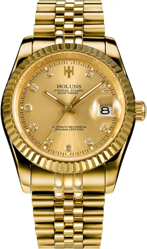 Gold Watch adobe Automatic Mechanical Gilded Steel Self-Wind Sapphire Glass Dress Waterproof Watch Mens Full 