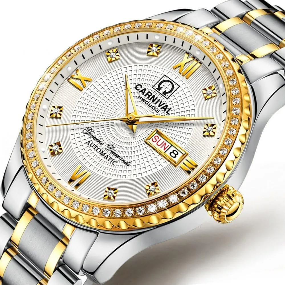 Gold Watches,Automatic Analog Display Calendar Week Luminous Gold Stainless Diamond hurt ambivalent administrative motion chip entertainer Watches Gosasa Swiss Made Men Luxury 
