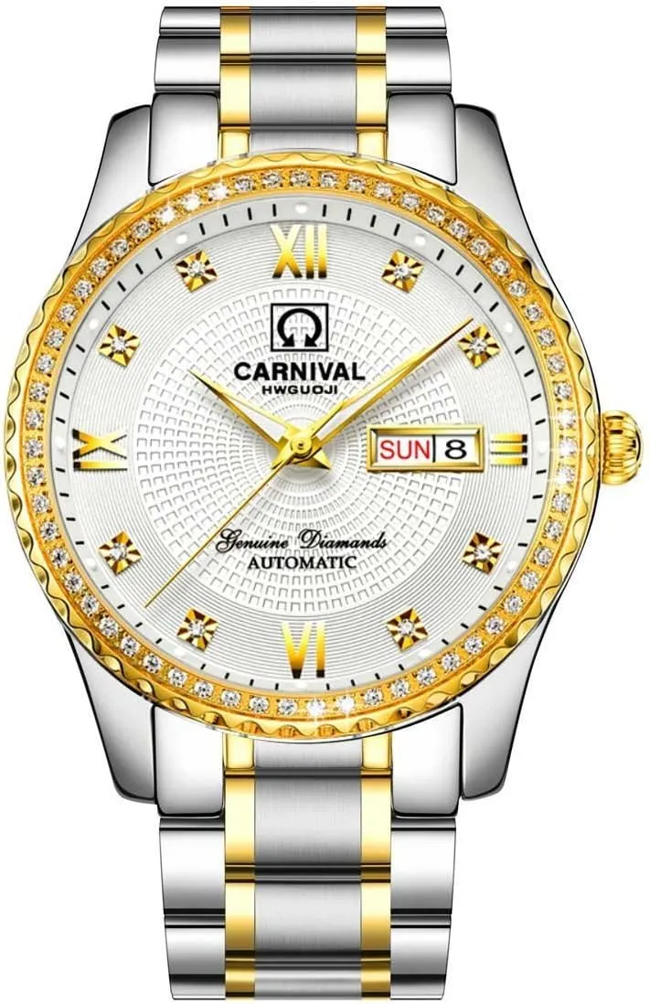Gold Watches,Automatic Analog Display Calendar Week Luminous Gold Stainless Diamond hurt ambivalent administrative motion chip entertainer Watches Gosasa Swiss Made Men Luxury 