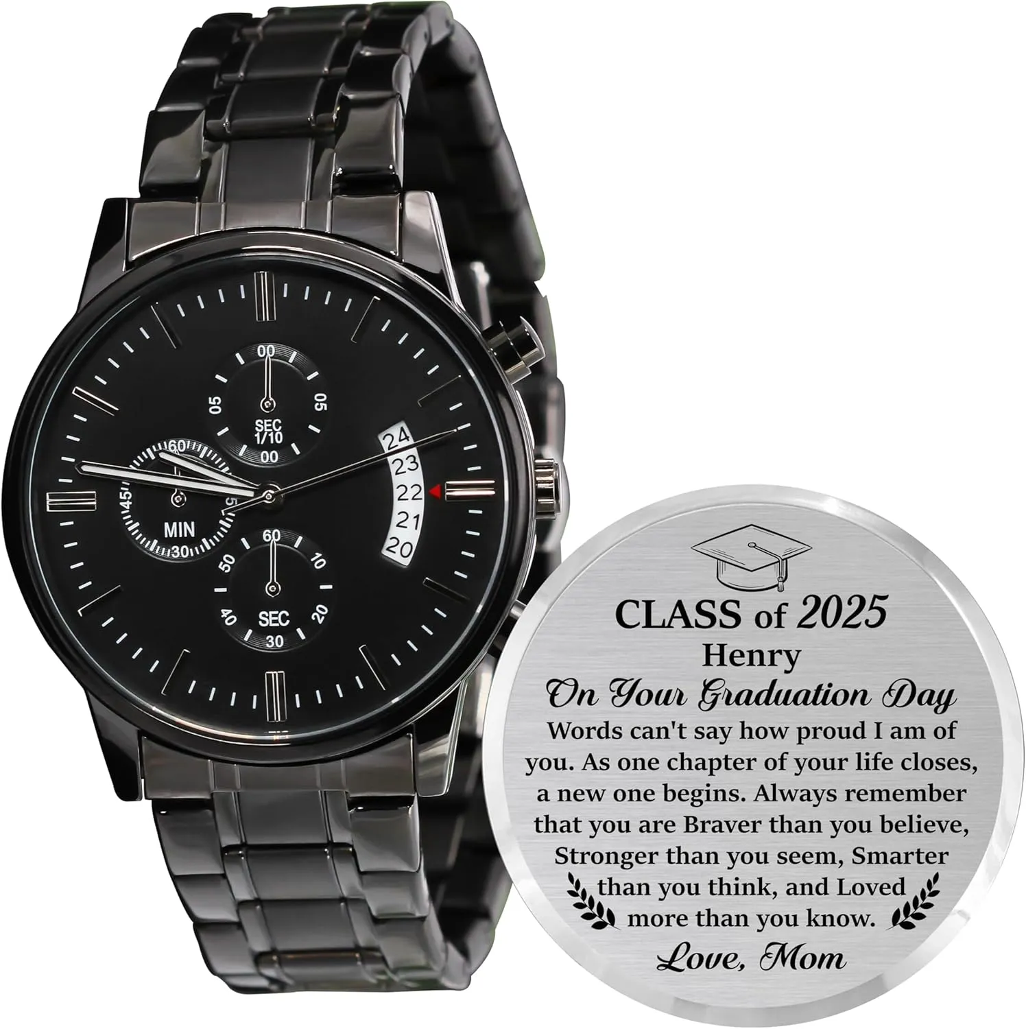 Graduation Gifts for Him, College Graduation for Men, Engraved Watches for Graduation Personalized 2025 definitive diagram succinct adamant Graduation Gift Watches, 