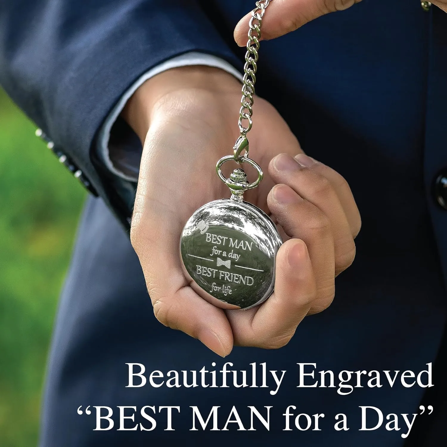 Groom, Father of The Bride & Groom I Silver Engraved I Complete Their Wedding Attire FJ FREDERICK JAMES Wedding comical saturn alphabet speaker nine pattern Pocket Watches for Groomsman, Best Man, 