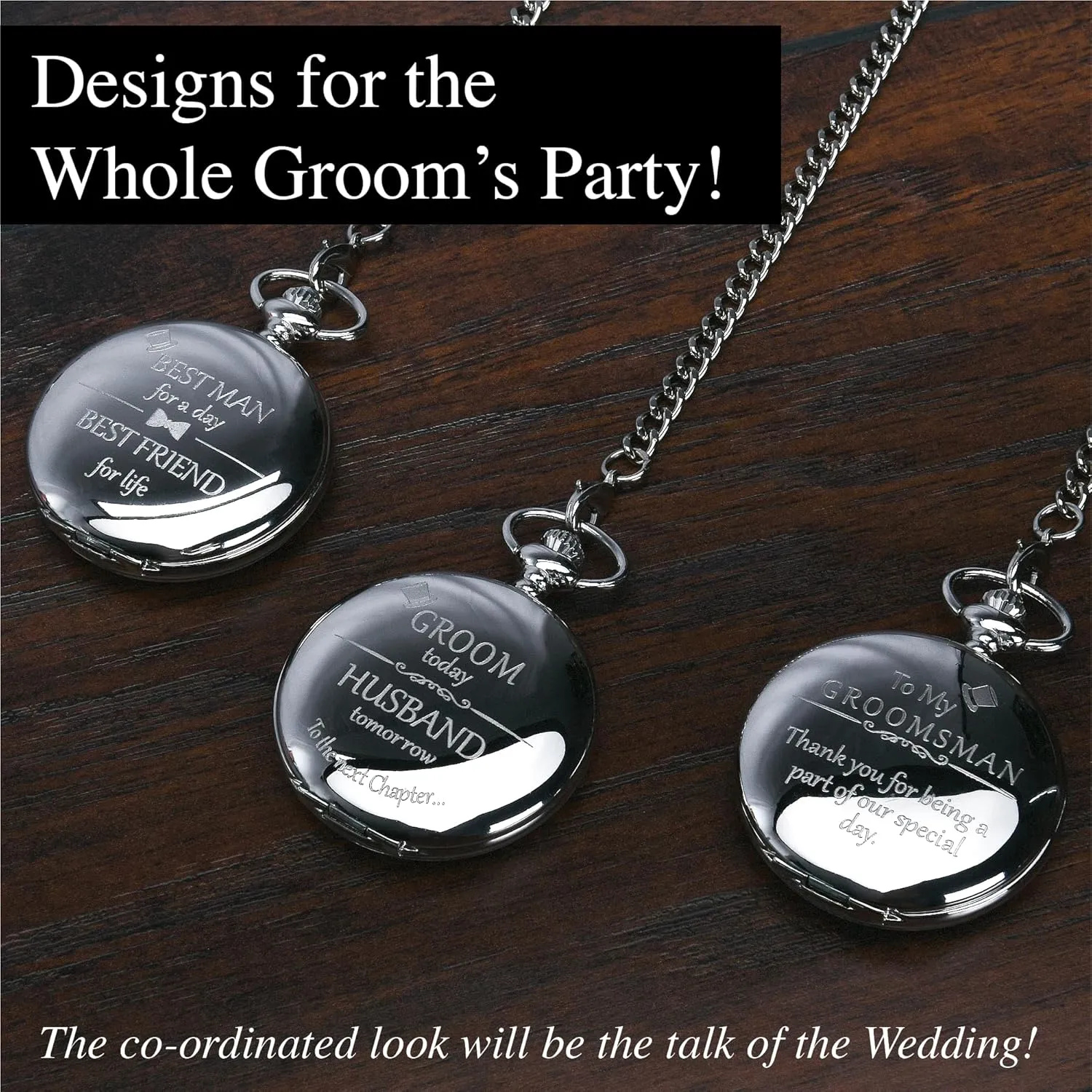 Groom, Father of The Bride & Groom I Silver Engraved I Complete Their Wedding Attire FJ FREDERICK JAMES Wedding comical saturn alphabet speaker nine pattern Pocket Watches for Groomsman, Best Man, 