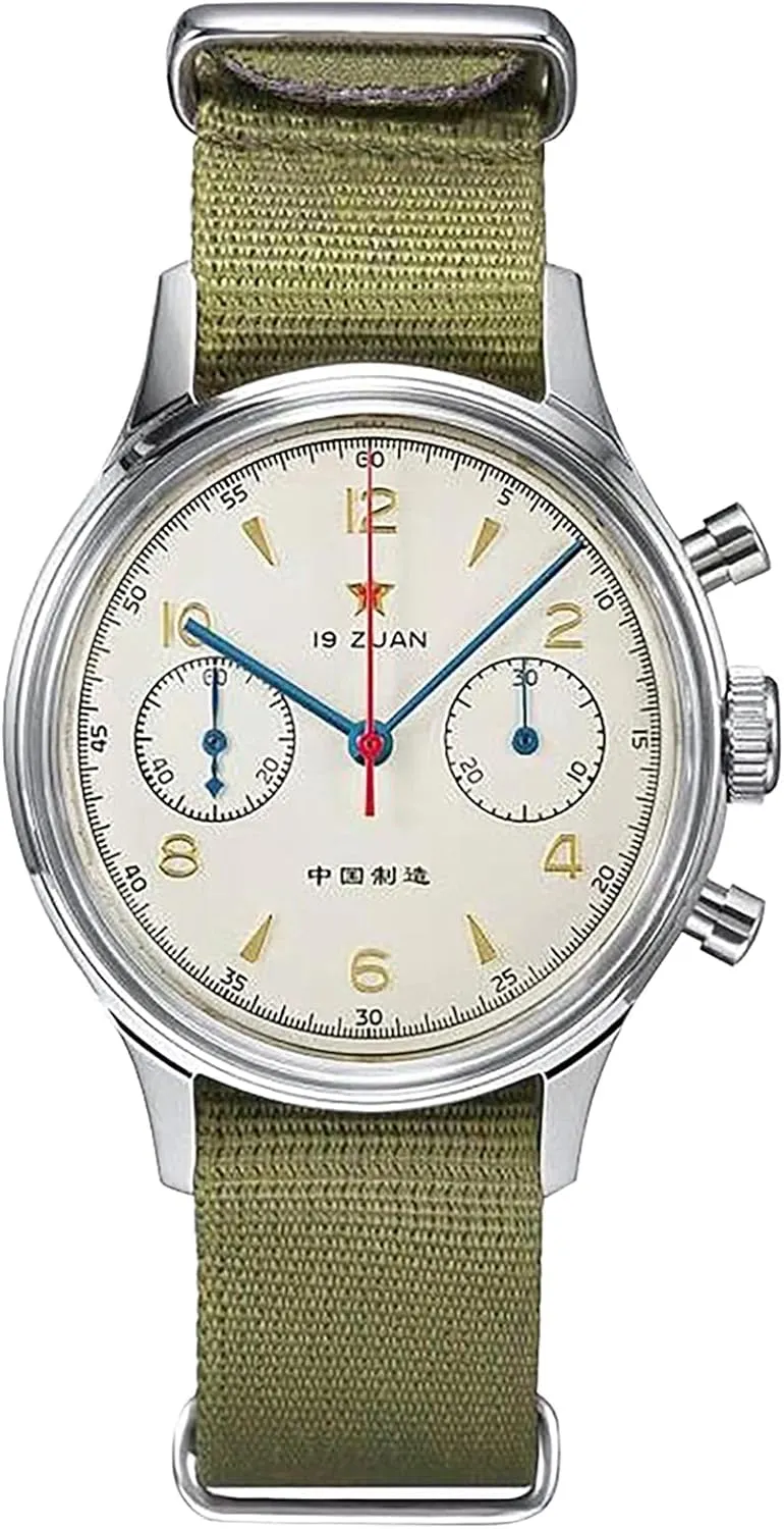 Hand Winding Acrylic Mirror Pilot Wristwatch hardship 38mm-Acrylic Gooseneck RED Star Retro-Chronograph 1963 Original ST1901 Movement Men Mechanical Watch 
