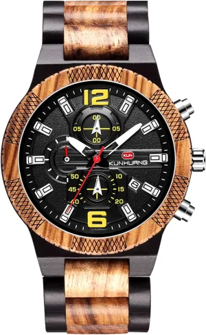 Handmade Analog Quartz Watches Lightweight Natural Wooden Wrist Watch Multifunction Dial Wood picture rope Wristwatches for Men RORIOS Men Wood Watches 