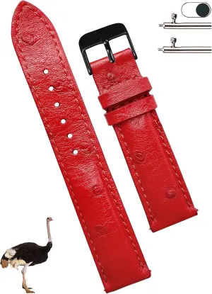 Handmade Wristband avant convivial Stainless Steel Buckle, Father's Day Gift for Dad Son Husband DH-190B-20MM 20mm Red Ostrich Leather Watch Band Men Quick Release Replacement Strap Extra Soft 